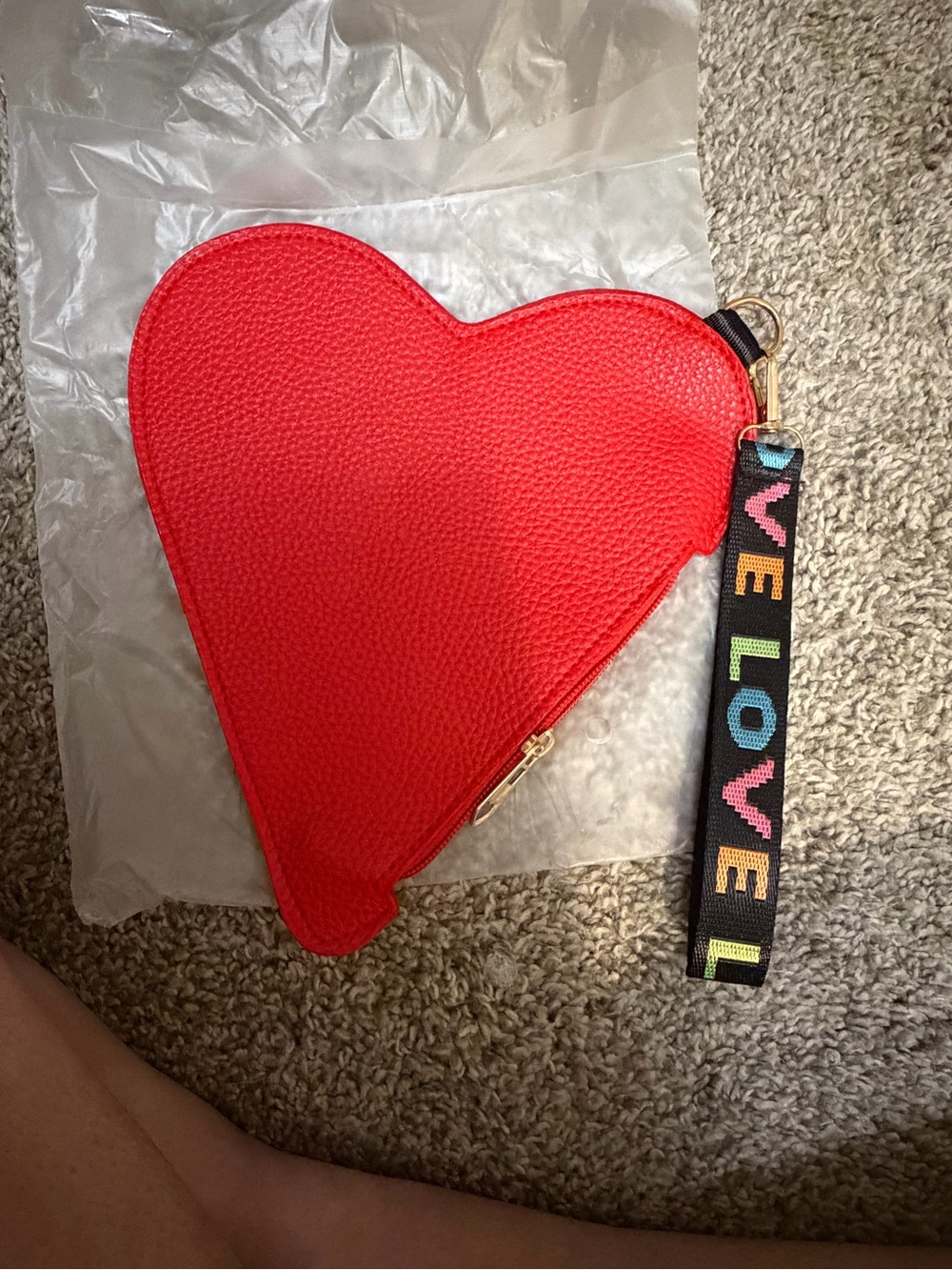 Red Heart-Shaped Wristlet Clutch with LOVE Strap